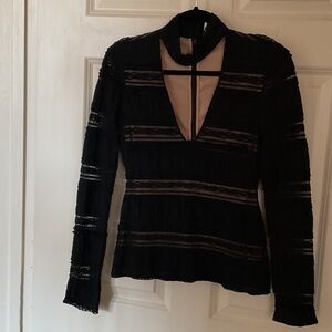 Cinq à Sept Black Sheer Lace Cecily Blouse Top